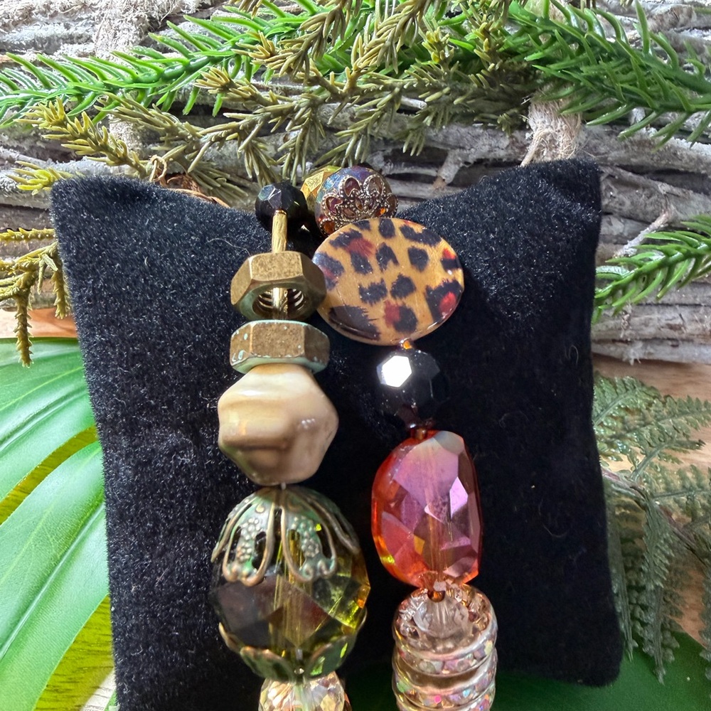 Leopard Print Beaded Double Bracelet, One of A Kind